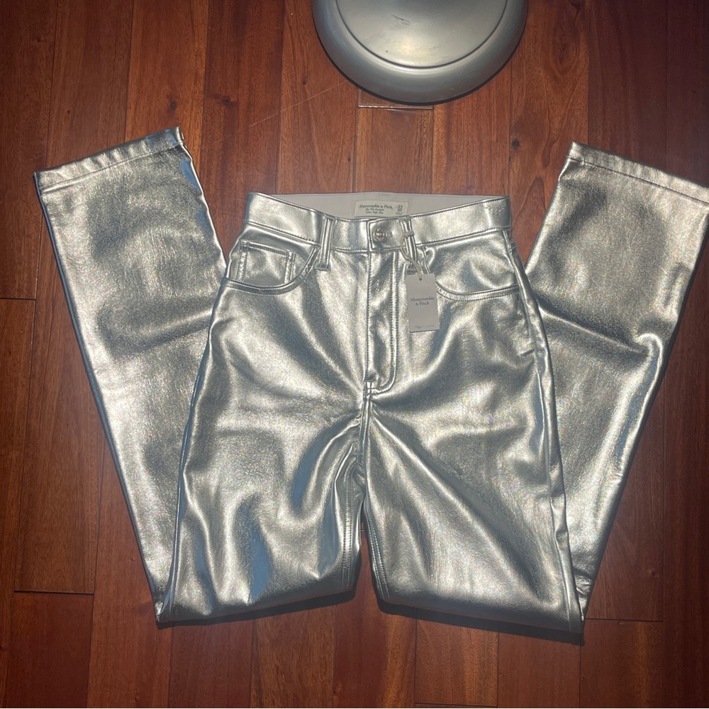 Abercrombie & Fitch Metallic Silver Straight-Leg Pants - Picture 4 of 13